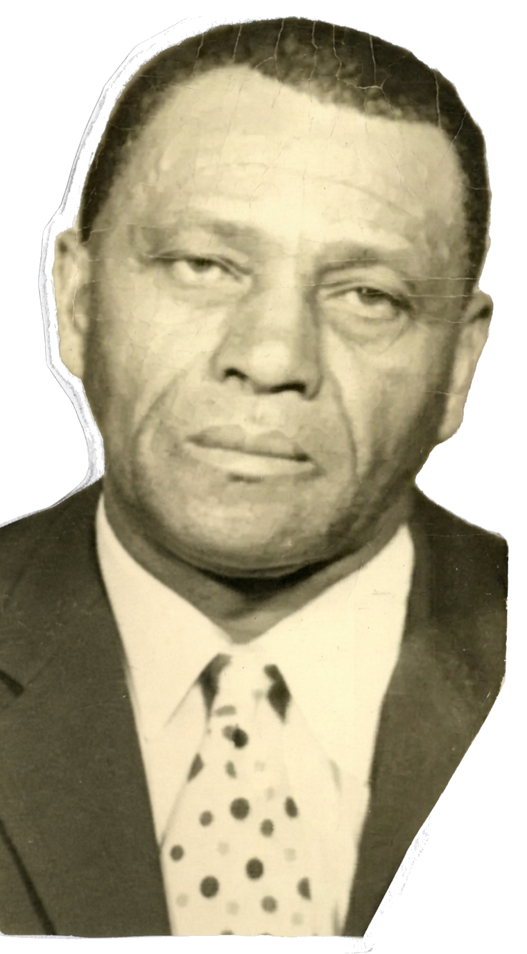 William “Big Boy” Meacham, outlined in white cut-paper against lavender